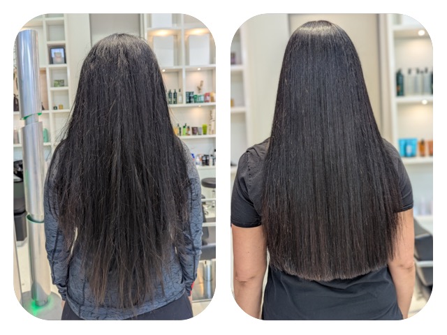 Before and after Japanese hair straightening result